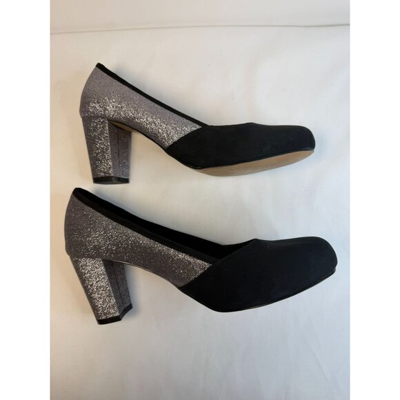 Torrid Pumps Womens Size 11W Black Suede Silver Glitter Block High Heel Shoes - Picture 7 of 15